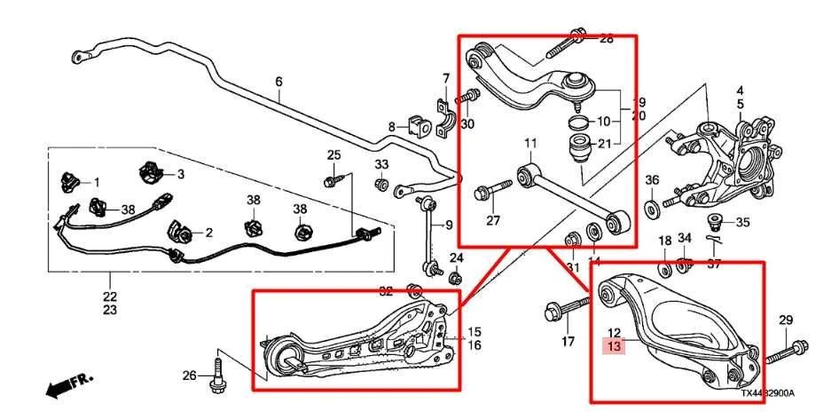 07-18 Juego de 4 brazos de control de suspensión trasera izquierda Acura RDX AWD 52360-STK-A01 OEM Foto 2 de 4