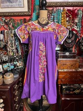 Beautiful Purple Mexico Oaxaca Multi Color Cotton Embroidery White Crochet L/XL