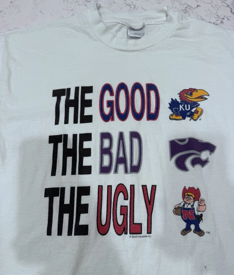 Vintage Kansas Jayhawks Shirt Good Bad Ugly Kansas State Mebraska XL Hanes 90s - Image 2 of 4