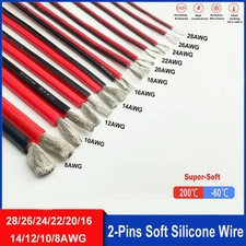 26–8 AWG Red Black Silicone Wire 600V Tinned Copper High Temp Flexible Cable