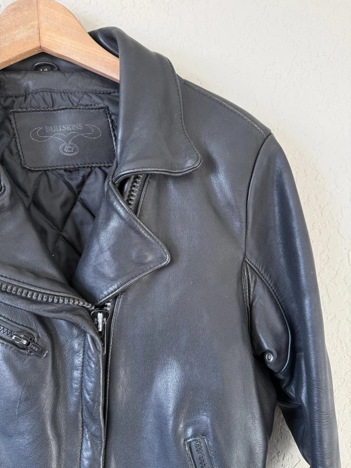 Chaqueta de Cuero Bullskins Para Mujer 14 Negra Motociclista Asym Cremallera Lados Acolchada Foto 3 de 4