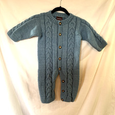 LlamaJama Boys 18M 100 Wool Onesy Button-Up Pajamas Blue