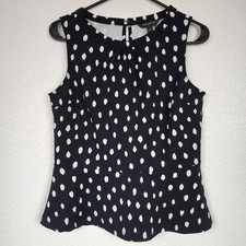 Banana Republic Small Black White Dotted Peplum Blouse