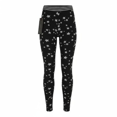 Frankie Morello Vidor Damen Hose 40 Schwarzer Stern Aufdruck Slim Gummibund