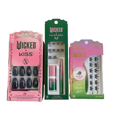 Wicked Movie 3 Pc. Kiss Impress Falscara Eyelash Nail Set Bundle NEW