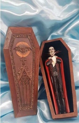 Count Dracula in his Coffin Statue Made in Transylvania Vampire Souvenir prop