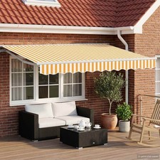 Awning Yellow White 3.5x2.5m Polyester PU Coated Semi-Cassette with LEDs Manual.