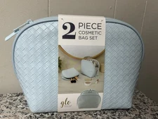 Glo Tech 2 Piece Cosmetic Bag Set Light Blue Color Nested Set New