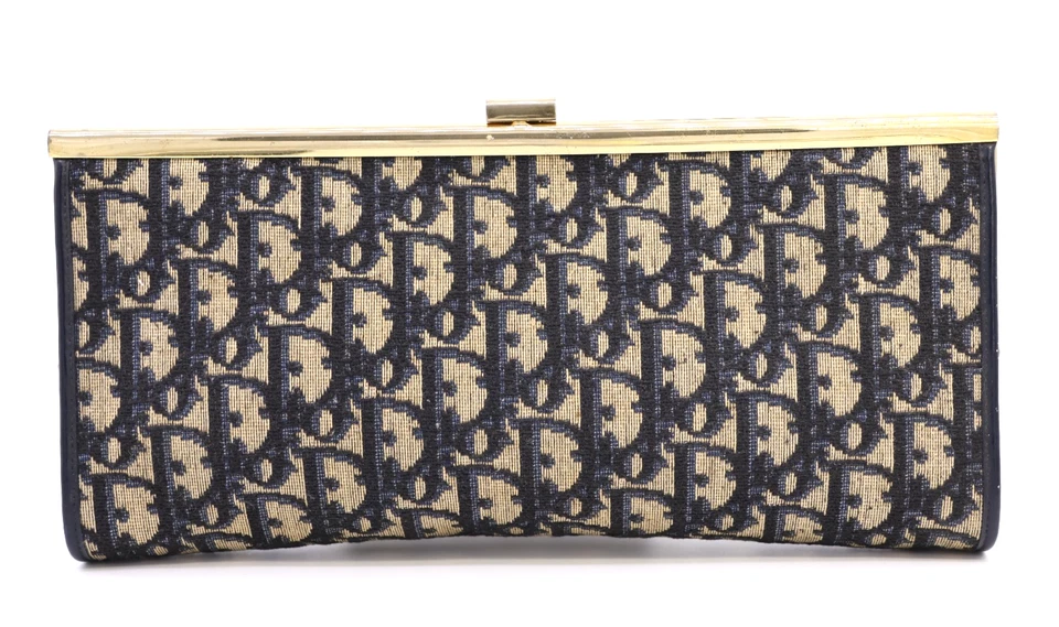 Christian Dior Vintage Bolso sin asas Cartera Trotter Lona CD Azul Marino Auténtico Foto 3 de 4