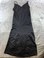 Vintage Victoria's Secret Gown Womens Large Black Satin Chemise Slip Dress