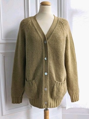 SIDELINE Made In Scotland 100% Wolle Strickjacke Ocker Damen Gr. M Relaxed Fit