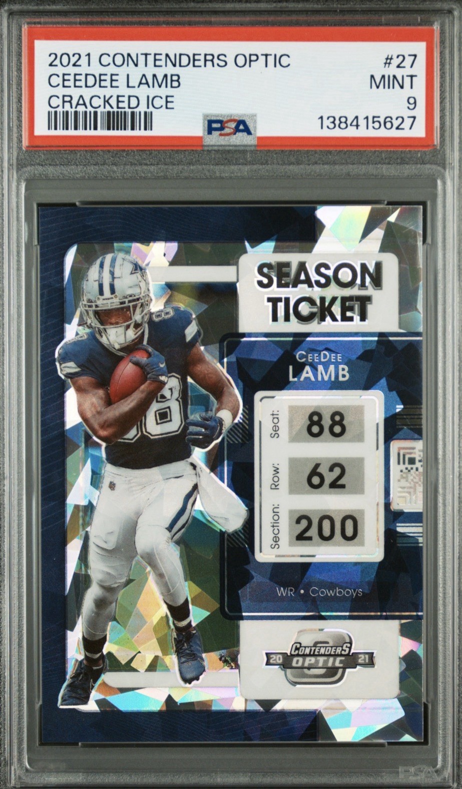 Panini 2021 Contenders Optic CeeDee Lamb Season Ticket Cracked Ice PSA 9
