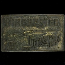 Vtg 80 Winchester Repeating Arms New Haven Rifle Hunter Hunting Gun Belt Buckle