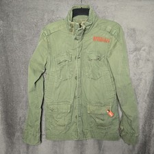 Superdry Giacca Uomo Verde Medio Militare Utility Campo Cotone Full Zip Cachi