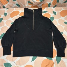 Varley Vine 1/2 Zip Sweatshirt Women's Large Black Ottoman Ribbed Knit Pullover