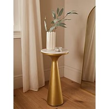 Gold Metal Side Table 27×27×52cm with Marble Top – Modern Accent Furniture