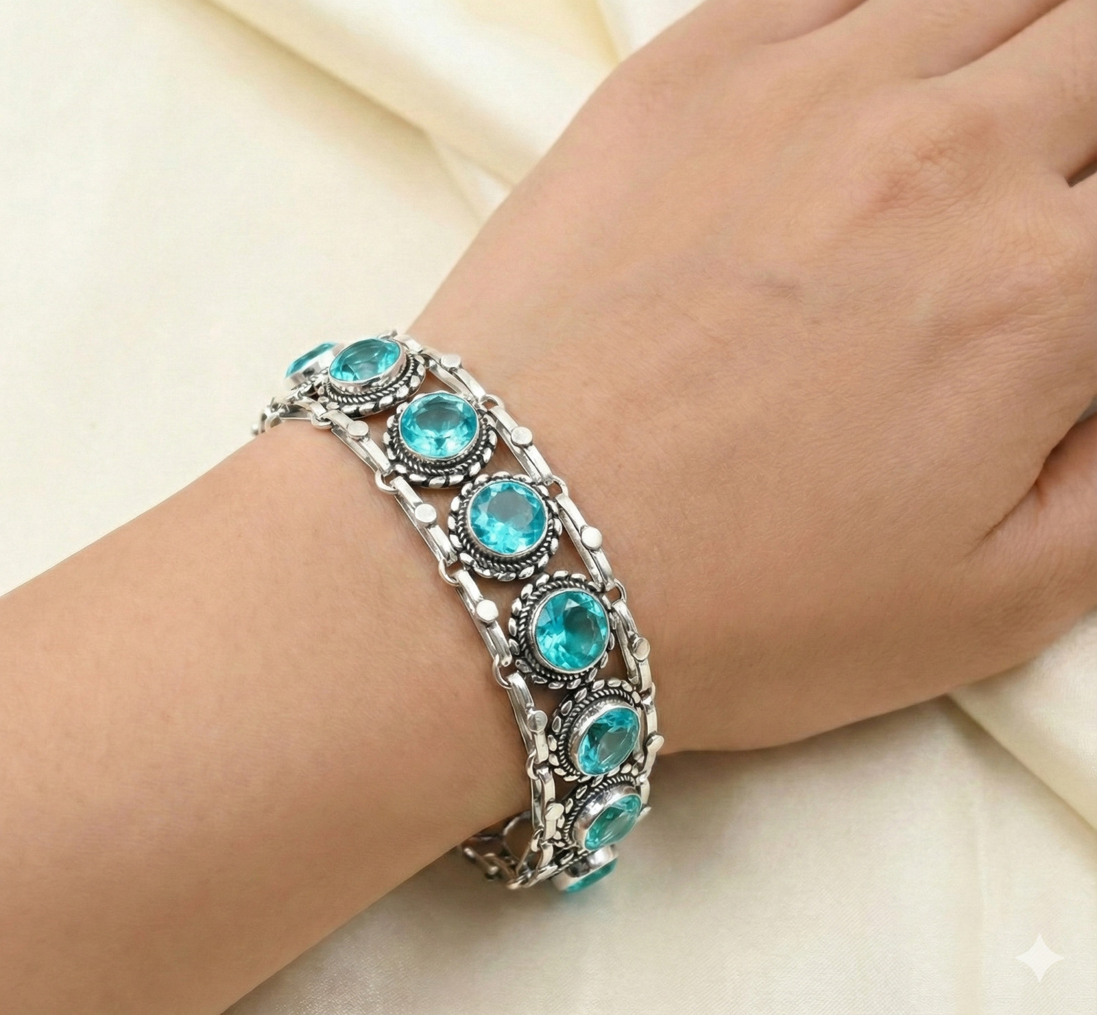 Tourmaline Gemstone Handmade 925 Sterling Silver Jewelry Chain Bracelet ADJ