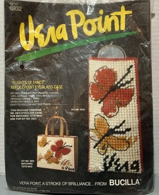 Vintage Vera Point Butterfly Needlepoint Eyeglass Case 6932 Bucilla NEW