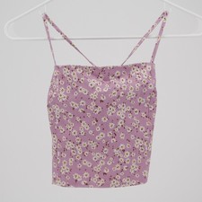 Zara Women's Pink Floral Lace Up Back Crop Cami Top Size Medium