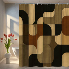 Modern Geometric Shower Curtain in Black, Brown, and Beige