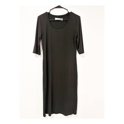 Sonnet James Black Scoop Neck Play Dress Elbow Sleeve Midi Small Womens