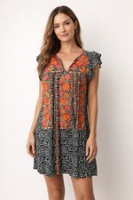 SAVANNAH JANE EMBROIDERED FLORAL GEOMETRIC DRESS FLUTTER SLEEVE SMALL GUC