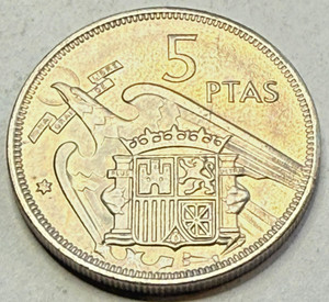 Vintage 1957 Spain 5 PTAs Coin Spanish Pesetas MINTED IN 1970 (1957 SERIES)