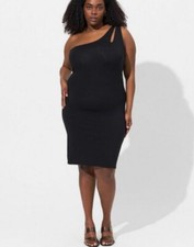 Torrid Dress Womens 2X Black Mini Foxy Bodycon One Shoulder Stretchy Sleeveless