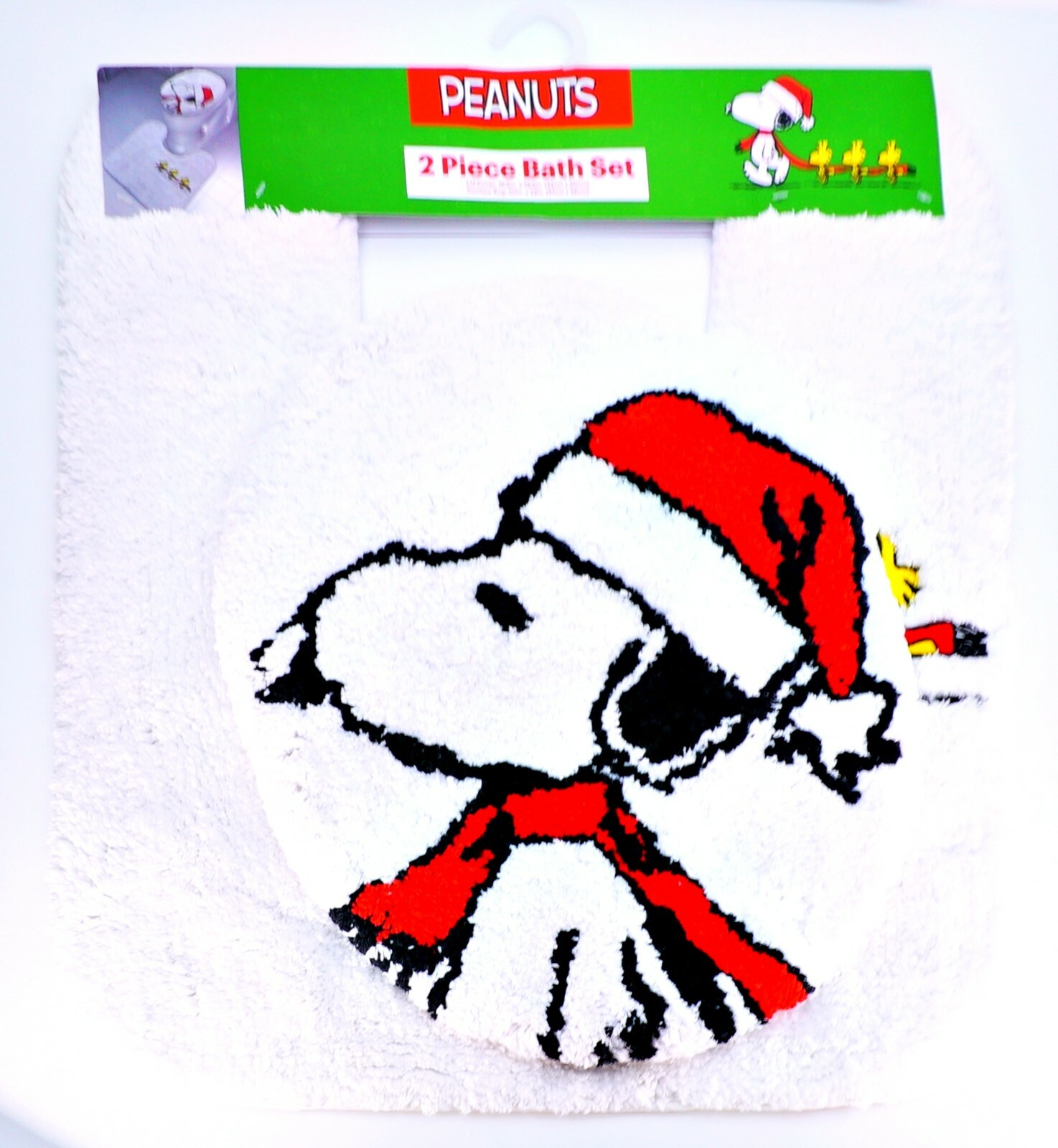 2 Piece Peanuts Snoopy Christmas Bath Set Toilet Lid Cover & Rug