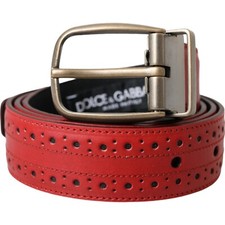DOLCE & GABBANA Belt Men Red Perforated Leather Metal Buckle 85cm / 34in 1500usd