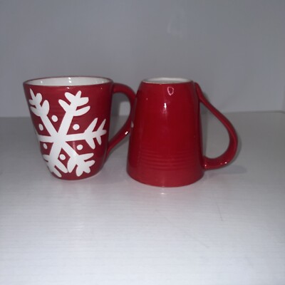 Hallmark Coffee Mugs Red/white With Snow Flake Design Lot Of