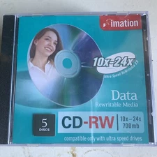 Imation CD-RW 10x-24x 700mb 80min Rewritable Media Jewel Case UltraSpeed Lot 5