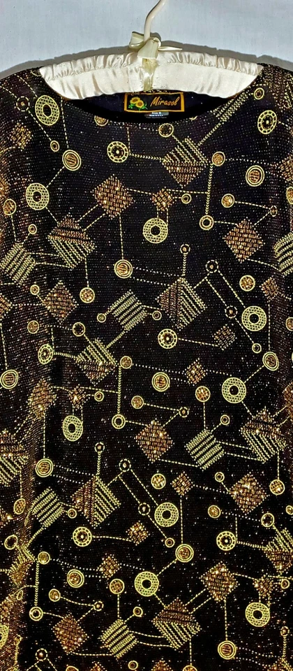 Blusa Mirasol Mujer Talla M Negra Dorada Mangas Largas Elastizada Metálica Informal EE. UU. Foto 4 de 4