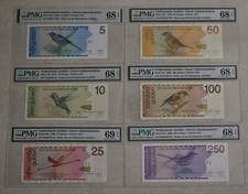 Netherlands antilles, 5, 10, 25, 50, 100, 250 Gulden P22~28 1986-2011, PMG 68~69
