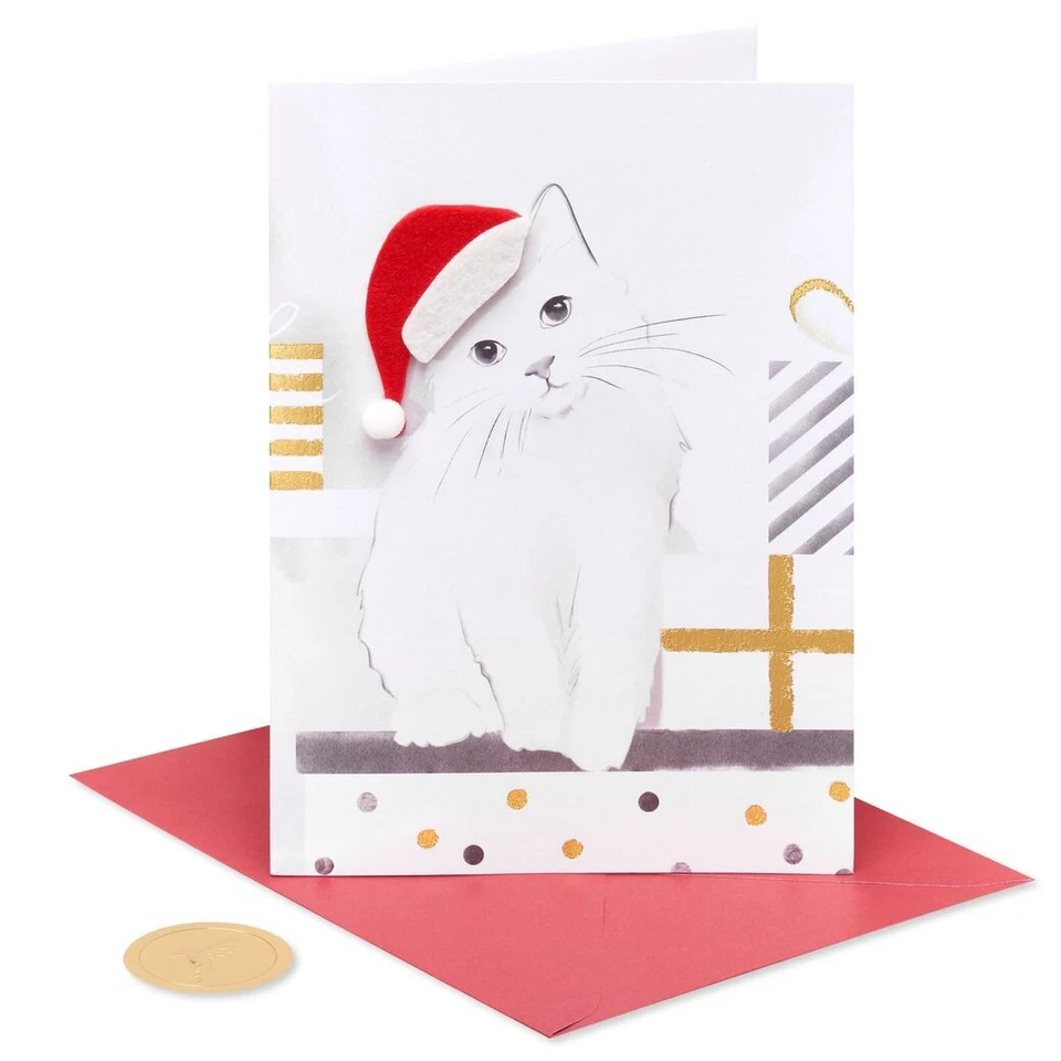 Papyrus SANTA HAT KITTY HOLIDAY BOXED CARDS, 8-COUNT, NIB - Image 2 of 4