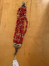 $39   LUCKY BRAND GOLD  TONE CORAL BEAD MULTI STRAND BRACELET T22