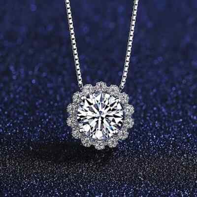 2 Carat Round Cut Moissanite Halo Wedding Pendant Solid 14K White Gold ...