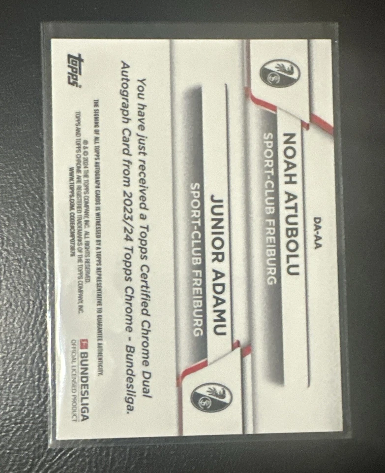 2023-24 Topps Bundesliga Cromo Noah Atubolu RC y Junior Adamu Doble Auto /75 Foto 4 de 4