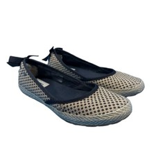 UGG Indah Burlap Black Tan Polka Dot Slip on flat Espadrille Size 6.5