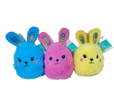 Way To Celebrate 8 inch Round Bunny Plush Set Of 3 Pink Blue Yellow