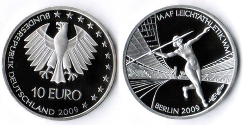 Germany 10 Euro Athletics 2009 ADFGFJ Complete Proof
