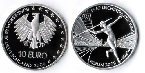 Deutschland 10 Euro Leichtatletik 2009 ADFGFJ komplett   Polierte Platte - Afbeelding 1 van 2