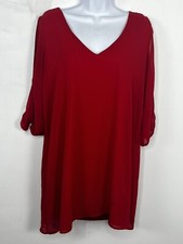 Lulus V Neck Dress Sz S Red Long Slit Sleeves Knee Length