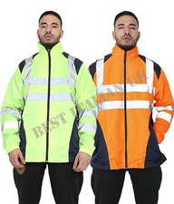 Hi Viz Vis Rain Jacket Waterproof Hoodie Work Zip Hooded Light Weight S - 5XL
