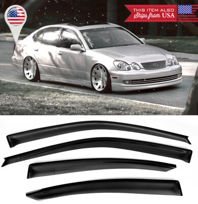 Tape on 4 Pcs Window Visor Sun Vent Rain Wind Guard Shade Fit 98-05 Lexus All GS