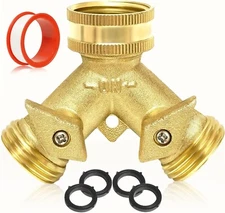 Garden Hose Splitter 2 Way - Heavy Duty Solid Brass Hose Y Splitter，Hose Faucet