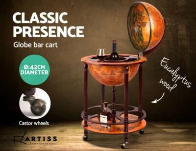 Antique Globe Bar Cart Drinks Trolley Wine Mini Cabinet Alcohol