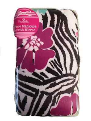 Modella Manicure Pedicure 5 pc Nail Set Travel Carry Case Mirror African Violet