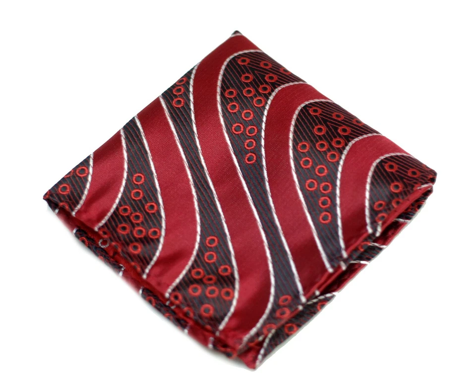 Umberto Algodon Red Pearl Ribbon Stripe Silk Pocket Square $75 Retail New - Image 3 of 3