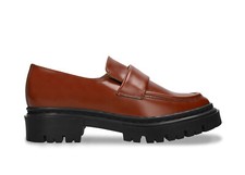 Mujer Zapatos Mocasines Planos Marrón Cuero Vegano Inteligente Elegante Ajuste con Suela Acanalada